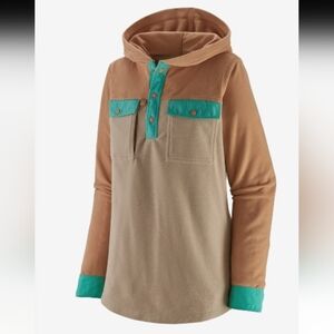Patagonia Women's Early Rise Fishing Shirt Fleece "Dark Camel" Tan & Teal